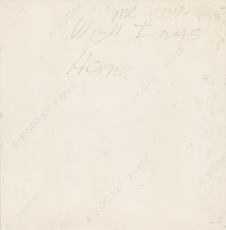 Verso of a painting with writing in pencil and kodak logos