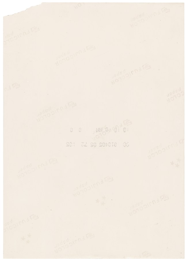 Color image of the back of a small realistically rendered painting depicting the back of a photograph