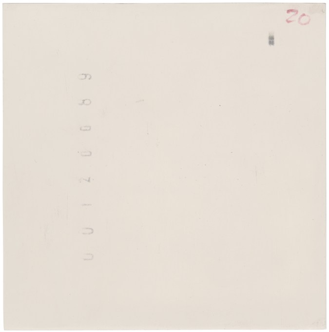 Color image of the back of a small realistically rendered painting depicting the back of a photograph