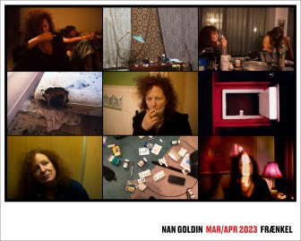 Color image of a poster with a color photograph of a collage of nine images depicting various still lives and self portraits
