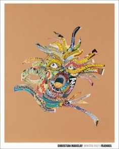 Poster of a collaged face made of strips of comic lettering