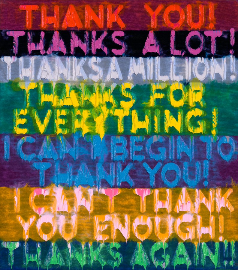 Multi colored painting with text