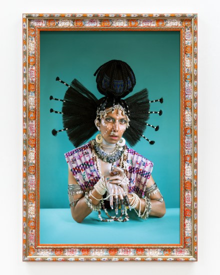 Color photograph of a model costumed as a mythical creature.