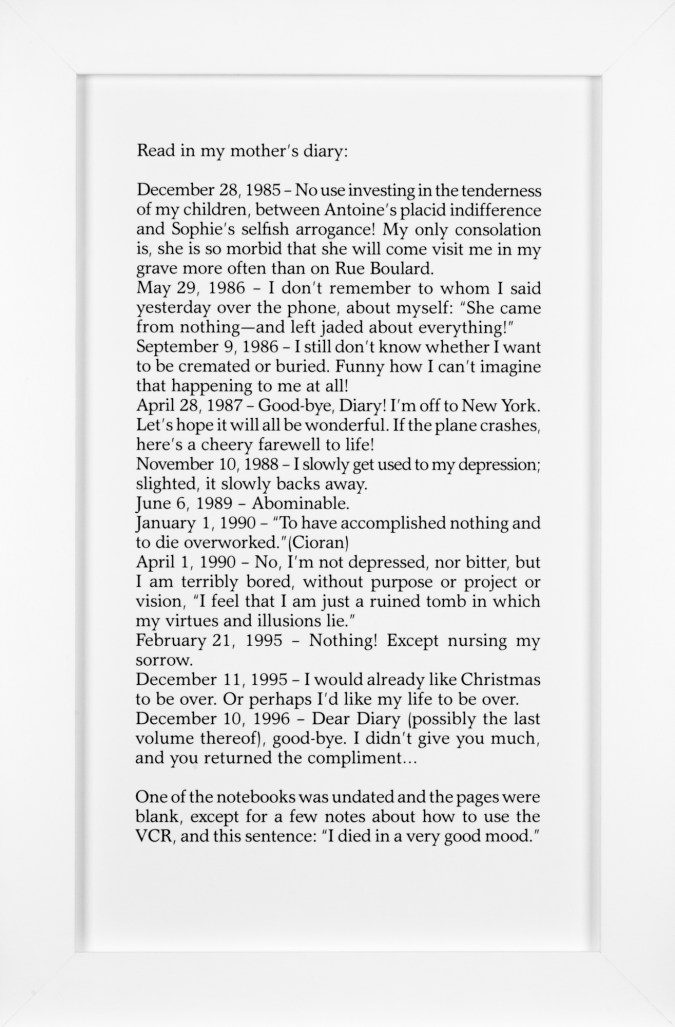 A vertical framed text panel of diary entries