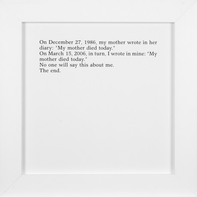 A square framed text panel describing a diary entry by the artist