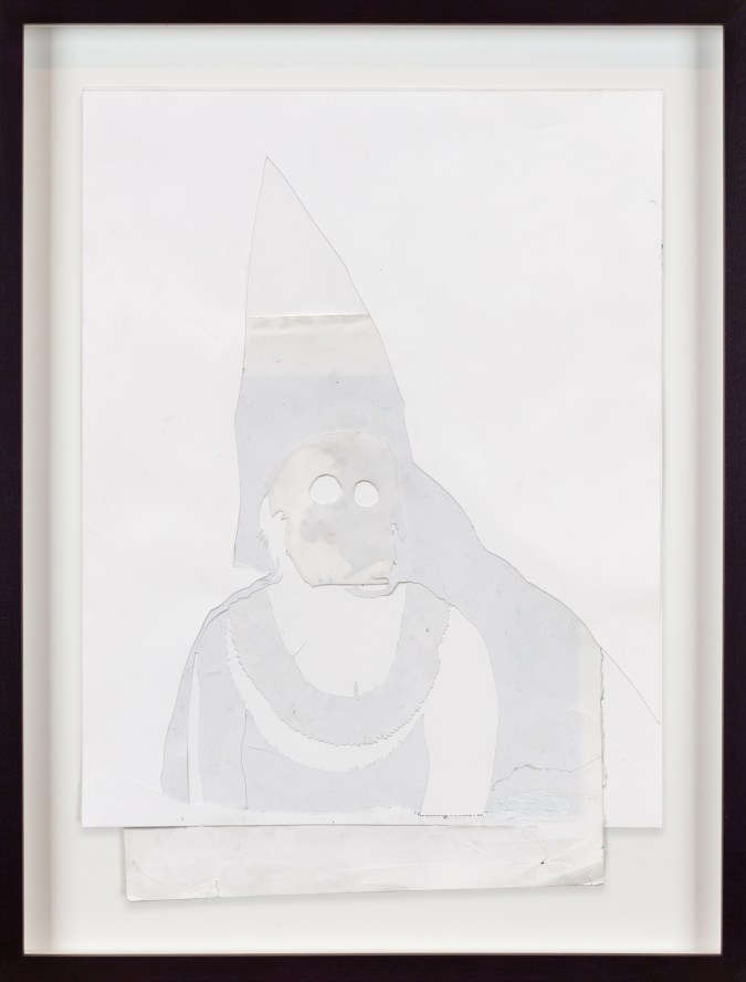 A white collage of a Klansman.